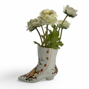 Vintage Bassano Italy Hand-Painted Ceramic Boot Vase – Floral Faience Pottery